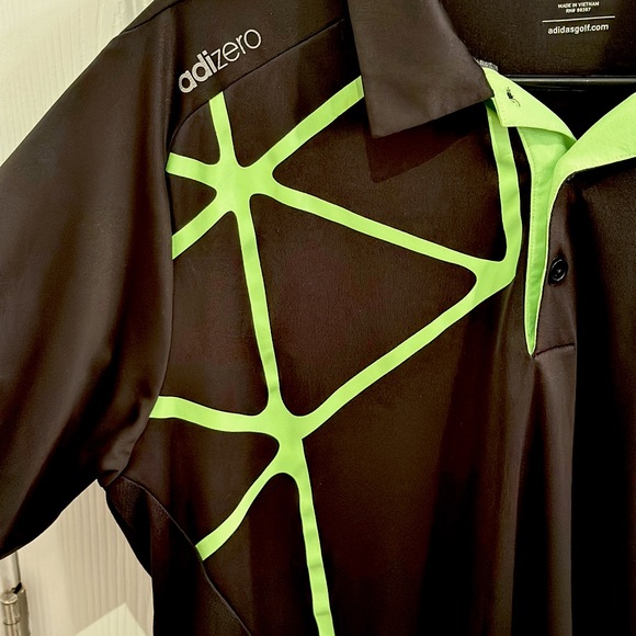 Men’s Golf Polo Adidas Size L Black and Neon Green - Picture 2 of 5